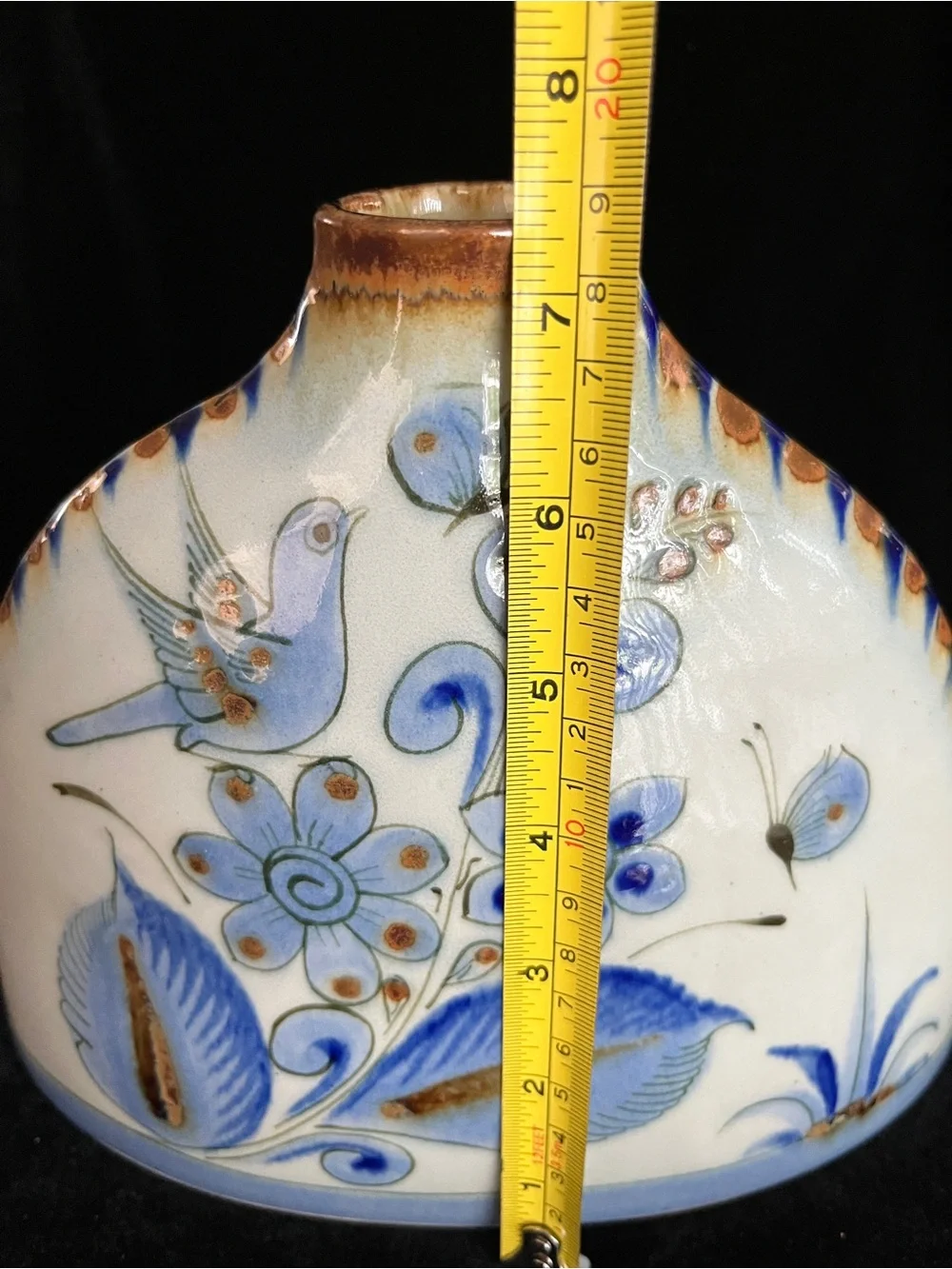 Ken Edwards El Palomar Tonala Mexico Pottery Bird Flower WIDE Pillow VASE